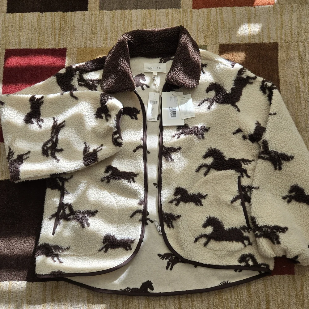 NWT THE GREAT. Pasture Fleece Jacket Horse Print Off White Size 1 - Picture 9 of 12